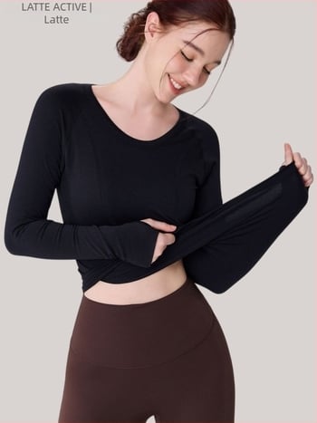 Tricou de yoga cu mânecă lungă, respirabil din nailon-elastan, croială strânsă, lungime la șolduri