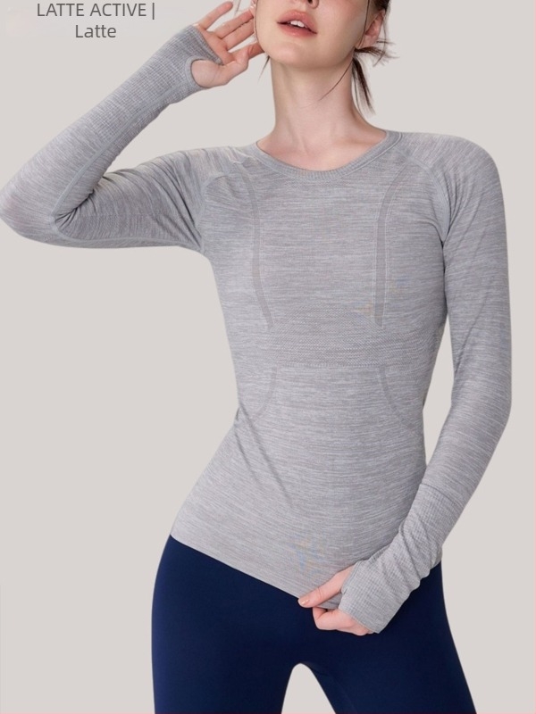 Tricou de yoga cu mânecă lungă, respirabil din nailon-elastan, croială strânsă, lungime la șolduri