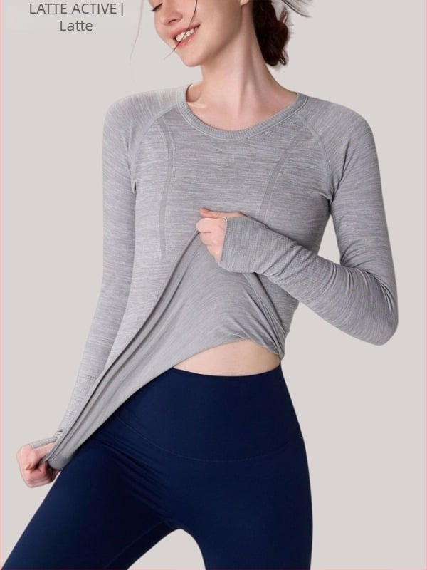 Tricou de yoga cu mânecă lungă, respirabil din nailon-elastan, croială strânsă, lungime la șolduri