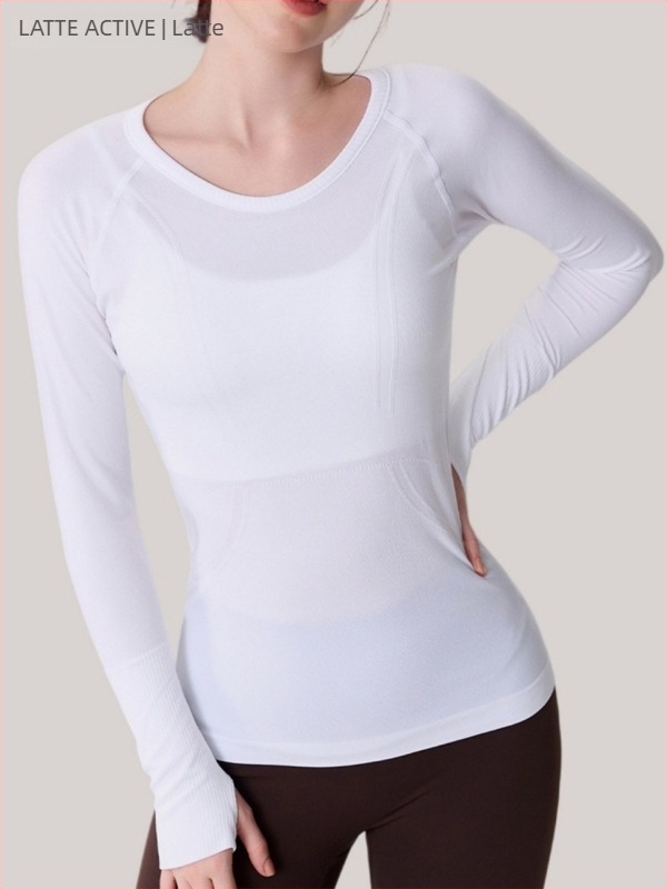 Tricou de yoga cu mânecă lungă, respirabil din nailon-elastan, croială strânsă, lungime la șolduri