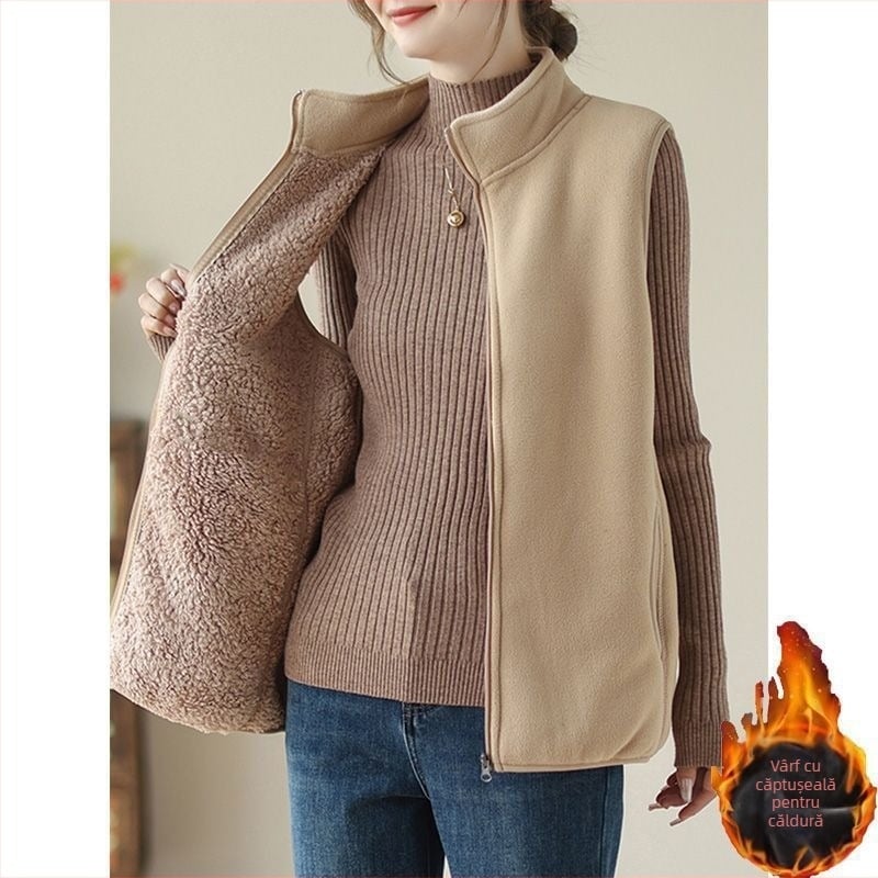 Vestă din chenille, guler polo, croială regulată, Spandex sub 30%, primăvara 2025