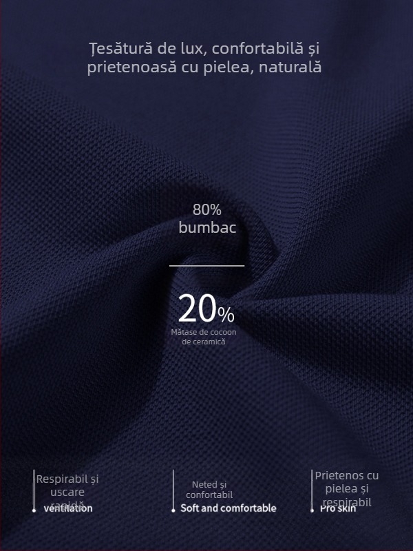 Tricou polo cu logo brodat personalizat, stil versiune coreeană, croi larg, mâneci scurte, țesătură din bumbac