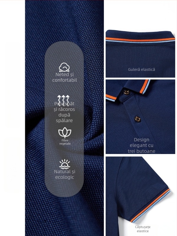 Tricou polo cu logo brodat personalizat, stil versiune coreeană, croi larg, mâneci scurte, țesătură din bumbac