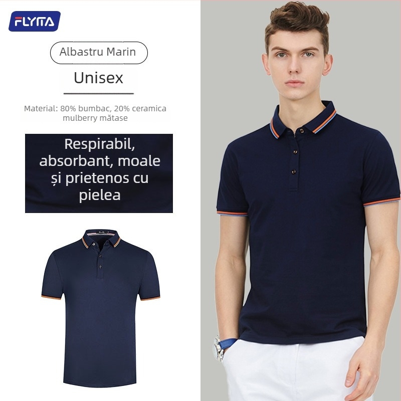 Tricou polo cu logo brodat personalizat, stil versiune coreeană, croi larg, mâneci scurte, țesătură din bumbac