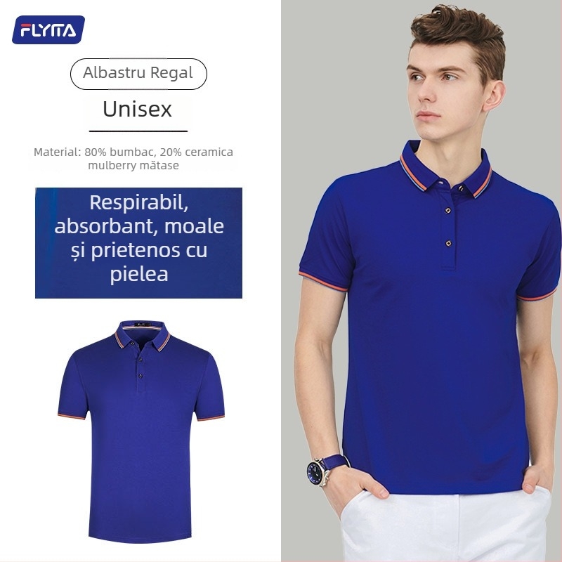 Tricou polo cu logo brodat personalizat, stil versiune coreeană, croi larg, mâneci scurte, țesătură din bumbac