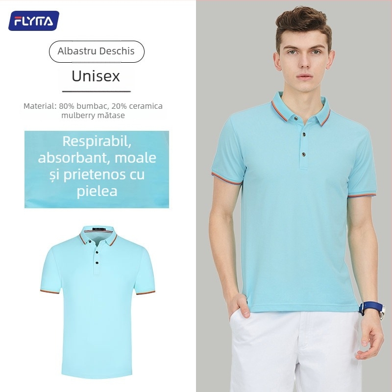 Tricou polo cu logo brodat personalizat, stil versiune coreeană, croi larg, mâneci scurte, țesătură din bumbac
