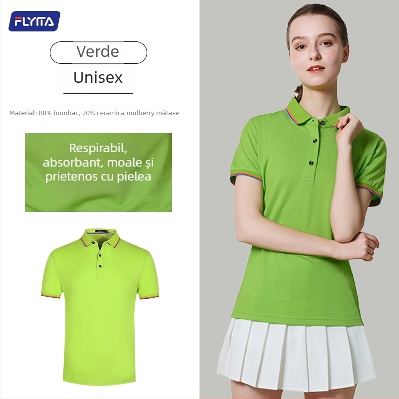 Tricou polo cu logo brodat personalizat, stil versiune coreeană, croi larg, mâneci scurte, țesătură din bumbac