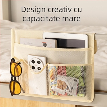 Organizator textil suspendat, formă cubică, material nețesut, respirabil, pentru uz interior în cămin, stil modern minimalist.