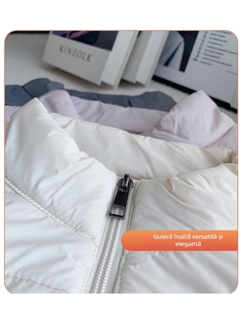 Vesta pentru femei cu decolteu în V, din nylon, umplutură poliester-bumbac, iarnă 2025, stil casual
