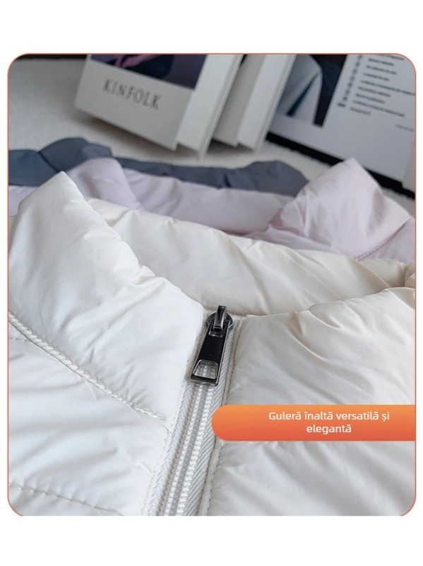 Vesta pentru femei cu decolteu în V, din nylon, umplutură poliester-bumbac, iarnă 2025, stil casual