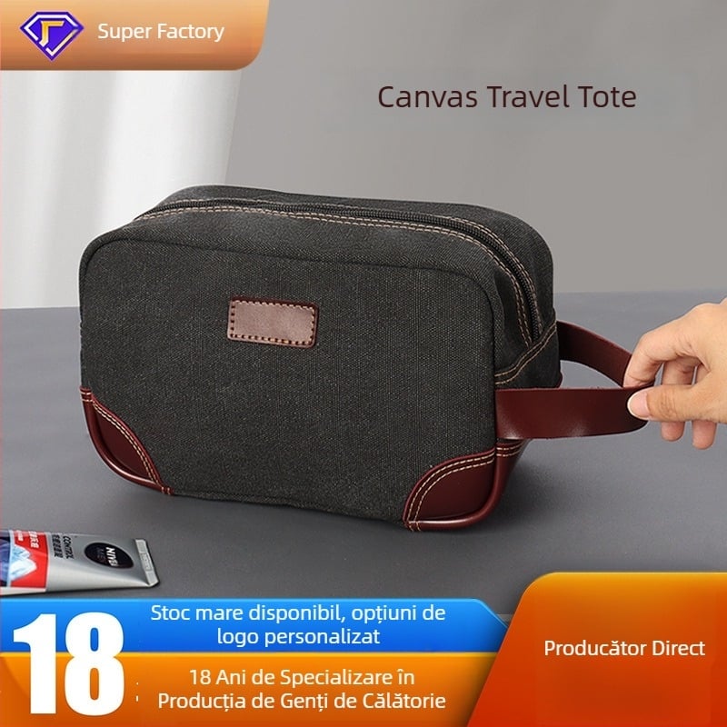 Geantă de toaletă pentru bărbați – Capacitate mare, din pânză, formă cub, separare uscat/umed, Organizator de călătorie pentru cosmetice