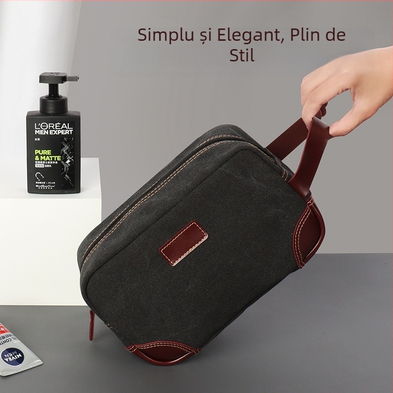 Geantă de toaletă pentru bărbați – Capacitate mare, din pânză, formă cub, separare uscat/umed, Organizator de călătorie pentru cosmetice
