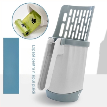 Bobin set integrat lingură pentru litieră de pisică, material PP, pentru pisici