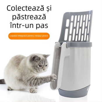 Bobin set integrat lingură pentru litieră de pisică, material PP, pentru pisici