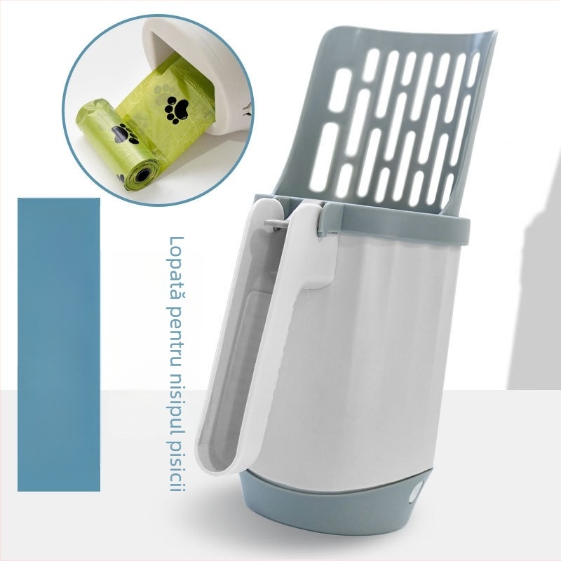 Bobin set integrat lingură pentru litieră de pisică, material PP, pentru pisici