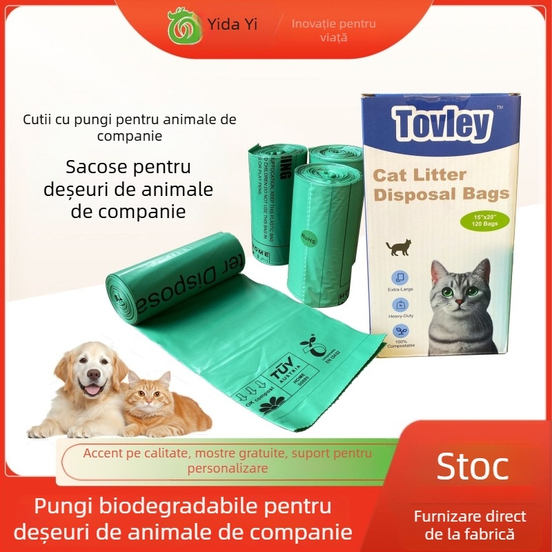Saci biodegradabili pentru dejecții de animale de companie – în rolă, pentru pisici și câini, deschidere plată, grosime normală