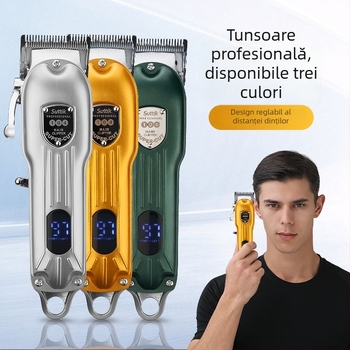 Aparat de tuns păr cu afișaj LCD, motor cu perie puternic (baterie încorporată 1200–2000 mAh; cap de tăiere din oțel inoxidabil)