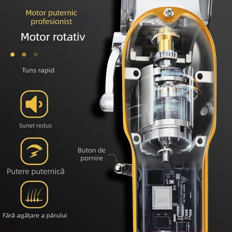 Aparat de tuns păr cu afișaj LCD, motor cu perie puternic (baterie încorporată 1200–2000 mAh; cap de tăiere din oțel inoxidabil)