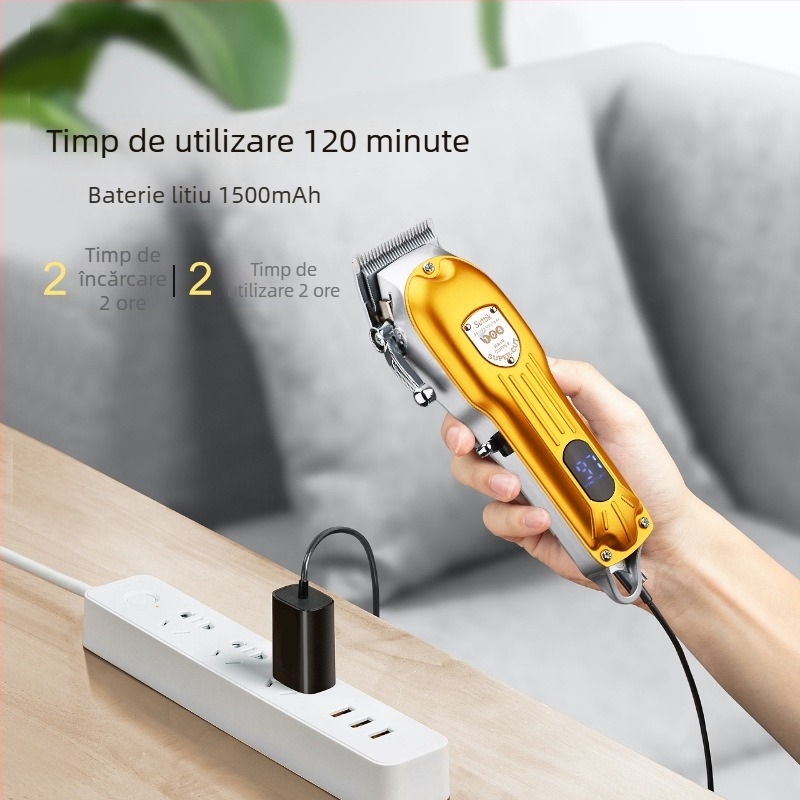 Aparat de tuns păr cu afișaj LCD, motor cu perie puternic (baterie încorporată 1200–2000 mAh; cap de tăiere din oțel inoxidabil)