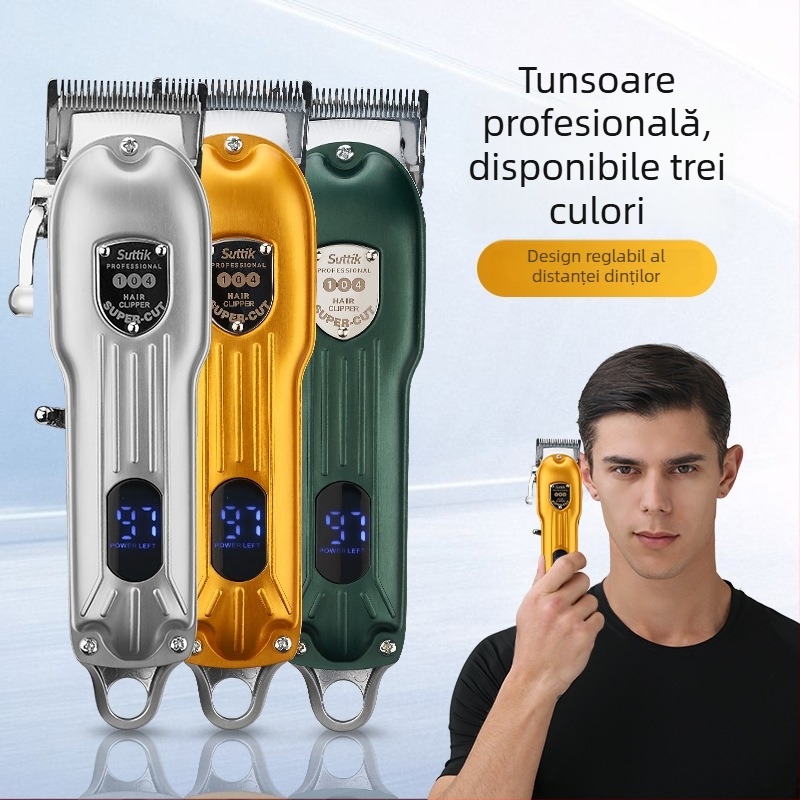 Aparat de tuns păr cu afișaj LCD, motor cu perie puternic (baterie încorporată 1200–2000 mAh; cap de tăiere din oțel inoxidabil)