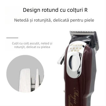 Mașină de tuns cu baterie încorporată și alimentare duală, motor cu perii, lamă din oțel inoxidabil, cap detașabil și lavabil, 1–3 ore de funcționare