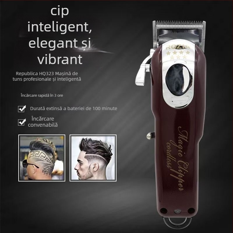 Mașină de tuns cu baterie încorporată și alimentare duală, motor cu perii, lamă din oțel inoxidabil, cap detașabil și lavabil, 1–3 ore de funcționare