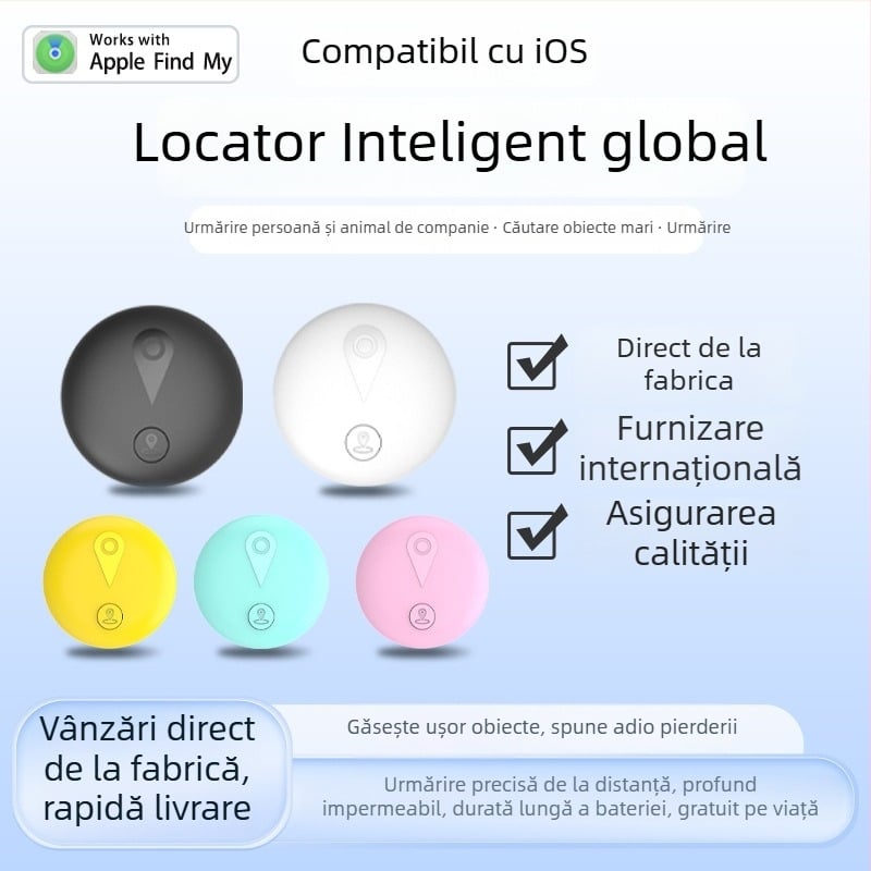 F18 Localizator GPS pentru iOS – tracker multifuncțional pentru animale de companie, persoane în vârstă, copii și bunuri; poziționare globală, navigație pe hartă, alerte de pierdere, baterie de 240 mAh