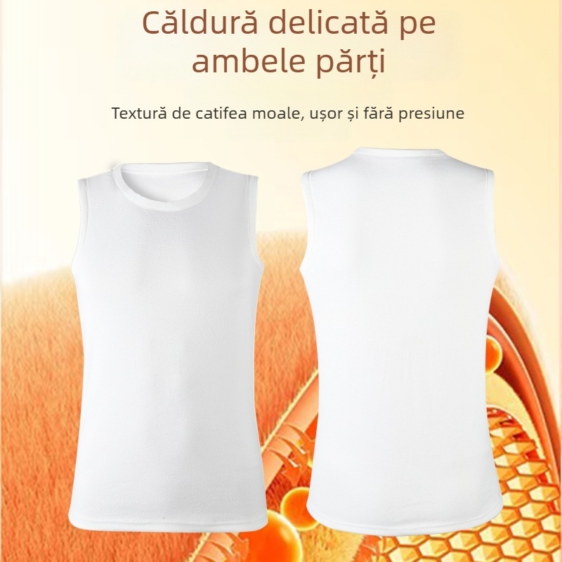 Vesta termică pentru bărbați cu fleece dublu, grosime 201–250 g/m², guler rotund, pulover, un singur strat, poliester 90–95%