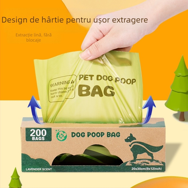 Pungi biodegradabile pentru fecalele animalelor de companie, cu gură plată, grosime 1,5 mil, 200 bucăți pe rolă