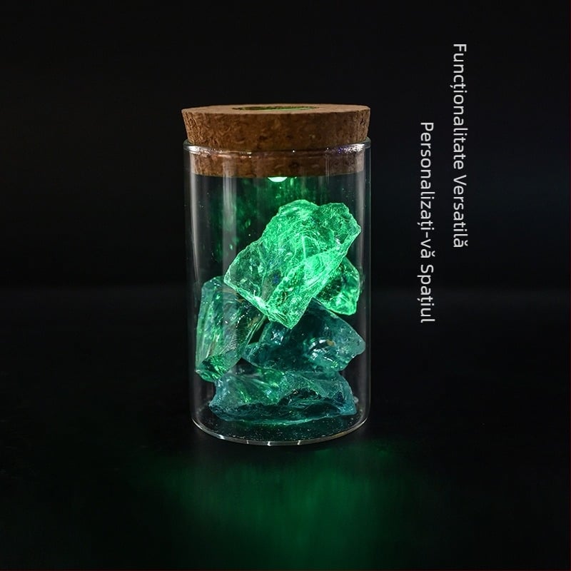 Recipient de depozitare din sticlă borosilicată cu iluminare, capac din plută, afișaj pentru brățări, protecție împotriva prafului