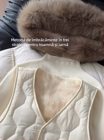 Vesta damă, croială slim, scurtă, căptușită cu fleece, amestec rayon și lână de oaie