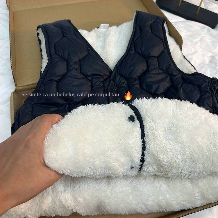 Vesta damă, croială slim, scurtă, căptușită cu fleece, amestec rayon și lână de oaie