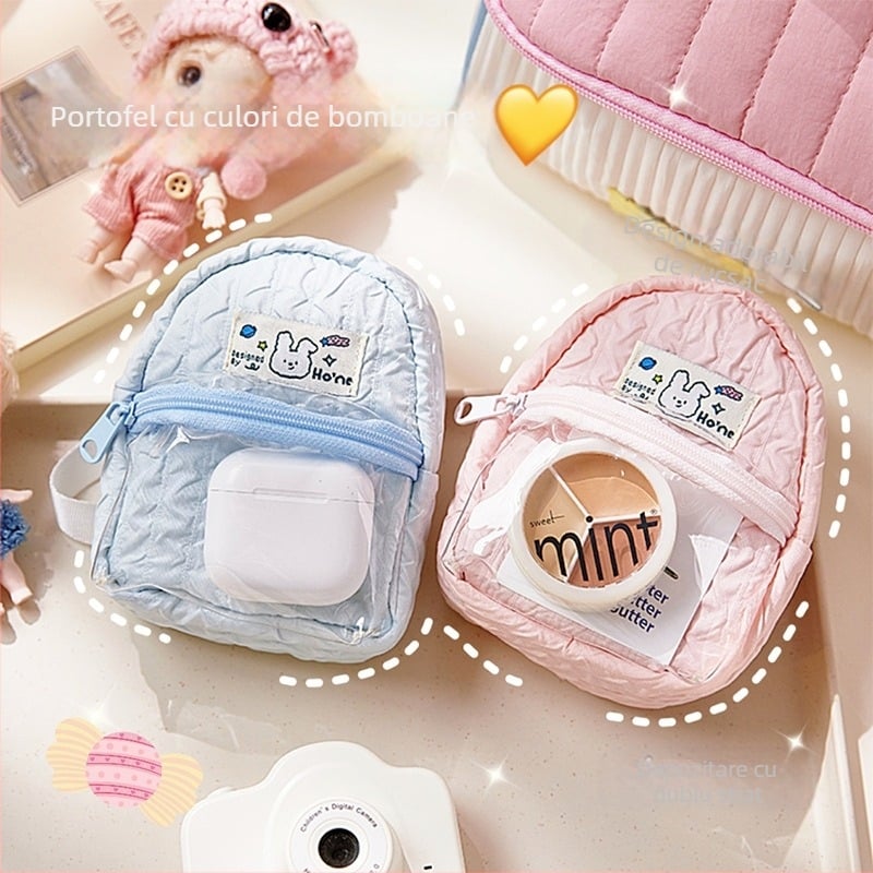 Mini geantă din material textil în formă de cub și portofel pentru monede, multifuncțională, depozitare pentru machiaj și birou, lansare vara 2025