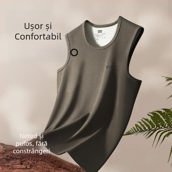 Vesta termică din lână cu catifea dublă pe ambele fețe, antibacteriană, 3 straturi, guler rotund, pentru bărbați