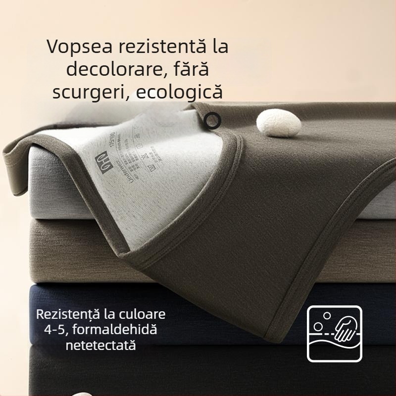 Vesta termică din lână cu catifea dublă pe ambele fețe, antibacteriană, 3 straturi, guler rotund, pentru bărbați