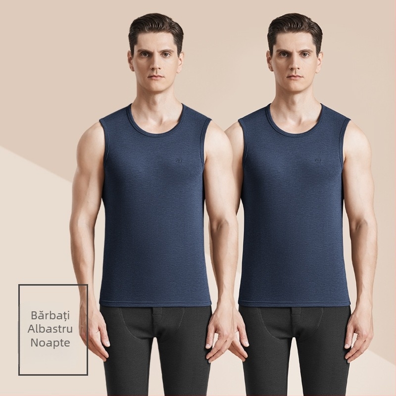 Vesta termică din lână cu catifea dublă pe ambele fețe, antibacteriană, 3 straturi, guler rotund, pentru bărbați