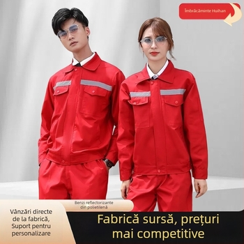 Set de salopetă de lucru primăvară-toamnă pentru mecanici, cu elemente reflectorizante, protecție împotriva arsurilor, țesătură poliester, căptușeală 100% poliester, pentru fabrică