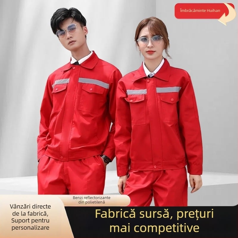 Set de salopetă de lucru primăvară-toamnă pentru mecanici, cu elemente reflectorizante, protecție împotriva arsurilor, țesătură poliester, căptușeală 100% poliester, pentru fabrică