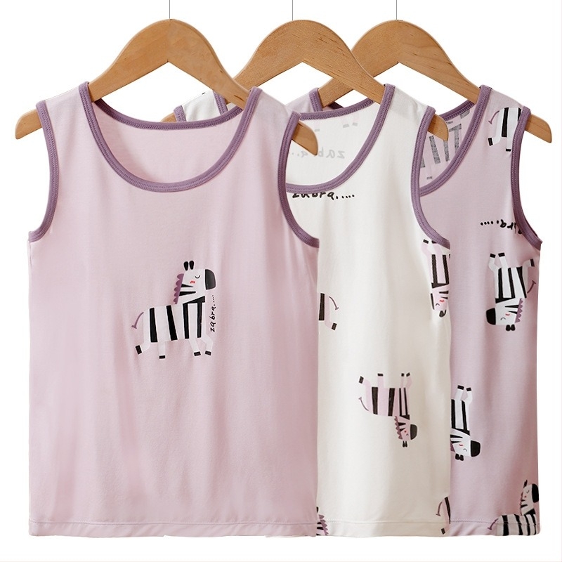 Set de pijamale copii fără mâneci (3 piese) — tricot moale din viscoză, imprimeu cu desene animate, guler rotund; pentru copii de 8 ani și peste