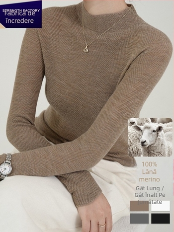 Puloveră de damă din lână, guler semi-turtleneck, croială Slim, mâneci lungi, 95% lână, toamnă 2025