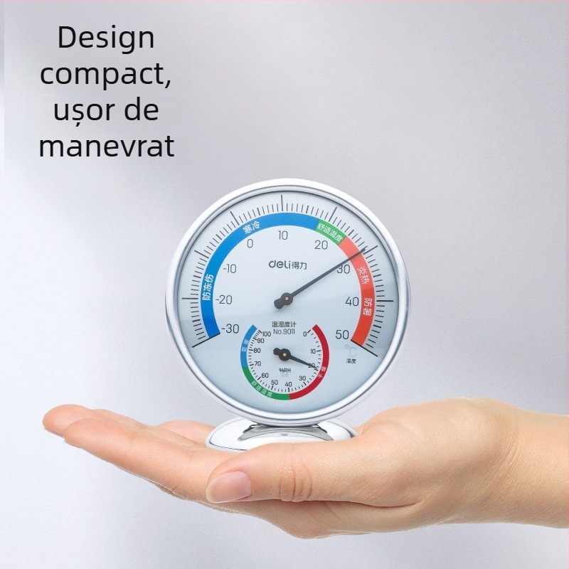 Termometru de cameră pentru interior și exterior – măsoară temperatura și umiditatea; poate fi așezat pe birou sau montat pe perete