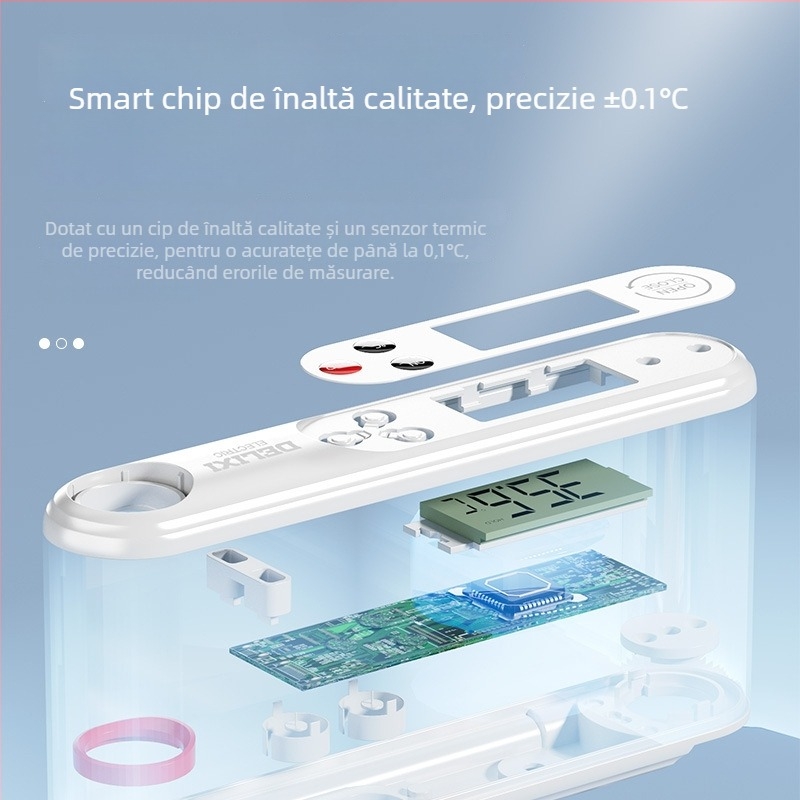 Delixi termometru alimentar impermeabil, pliabil, intervalul -50°C până la 300°C, rezoluție 0.1°C, sondă din oțel inoxidabil 304