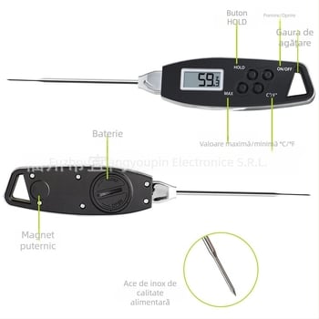 Termometru de alimente – Yishang Superior Products; rezoluție de temperatură ±0,1 °C; procesare personalizabilă; ambalaj 100 buc