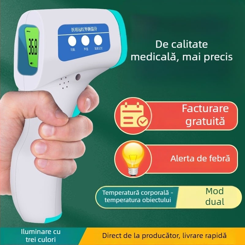 Termometru fără contact pentru frunte, infraroșu, grad medical, măsurare în 1 secundă, interval 35–42°C