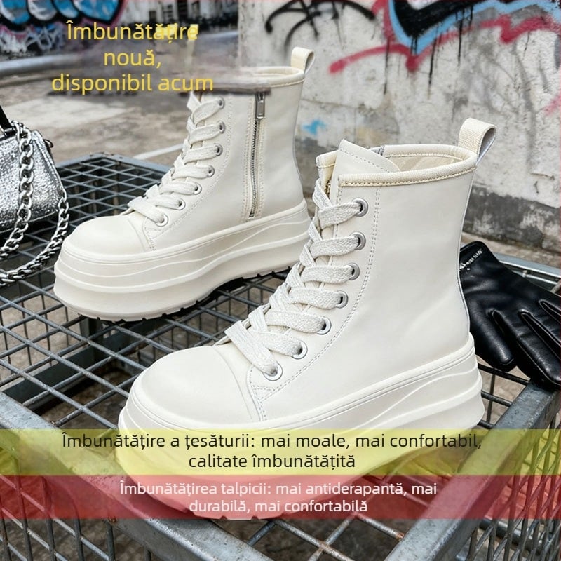 Adidași sport înalți pentru femei, talpă groasă, toamna 2025, PU supra, talpă din cauciuc, închidere cu cataramă transversală, vârf rotund