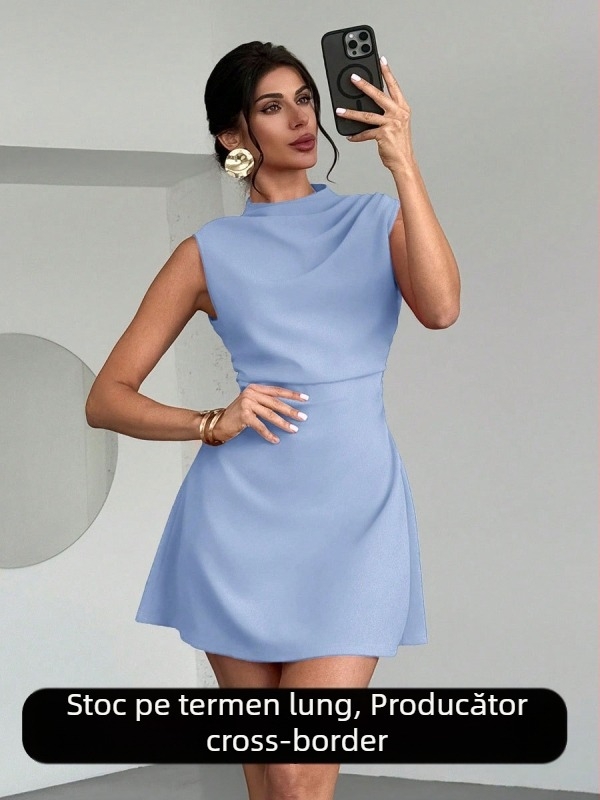 Rochie din satin, croială în A, fără mâneci, talie înaltă, vară 2025