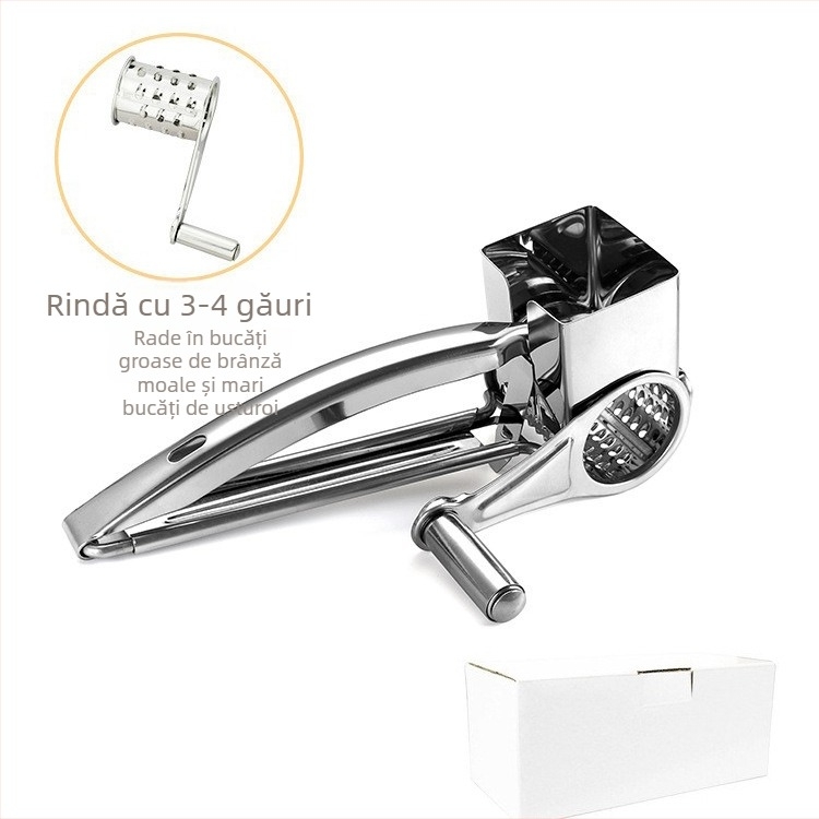 Răzuitor de brânză rotativ manual din oțel inoxidabil 430, design minimalist modern, pentru brânză și firimituri de ciocolată.