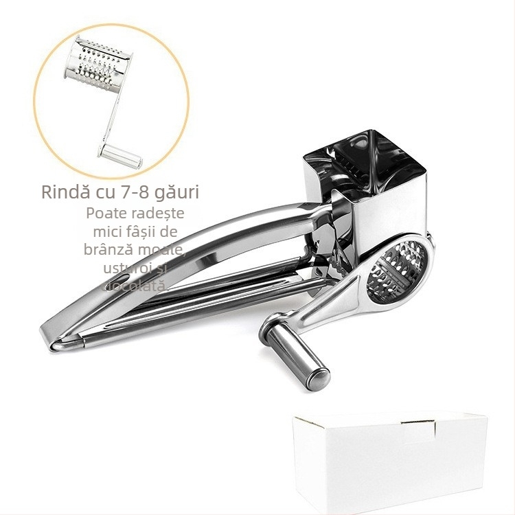 Răzuitor de brânză rotativ manual din oțel inoxidabil 430, design minimalist modern, pentru brânză și firimituri de ciocolată.