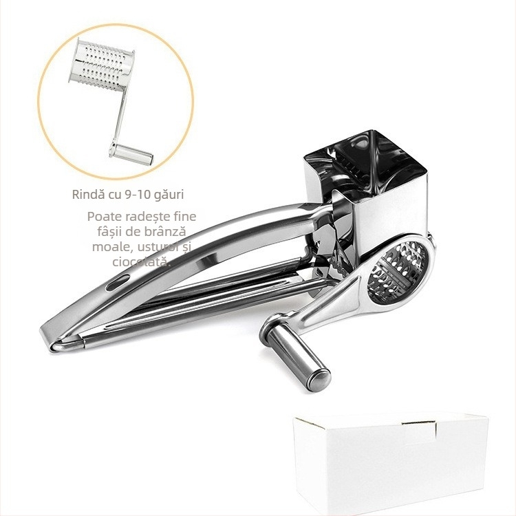 Răzuitor de brânză rotativ manual din oțel inoxidabil 430, design minimalist modern, pentru brânză și firimituri de ciocolată.