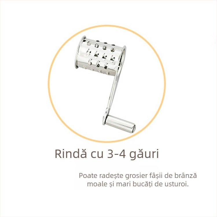 Răzuitor de brânză rotativ manual din oțel inoxidabil 430, design minimalist modern, pentru brânză și firimituri de ciocolată.